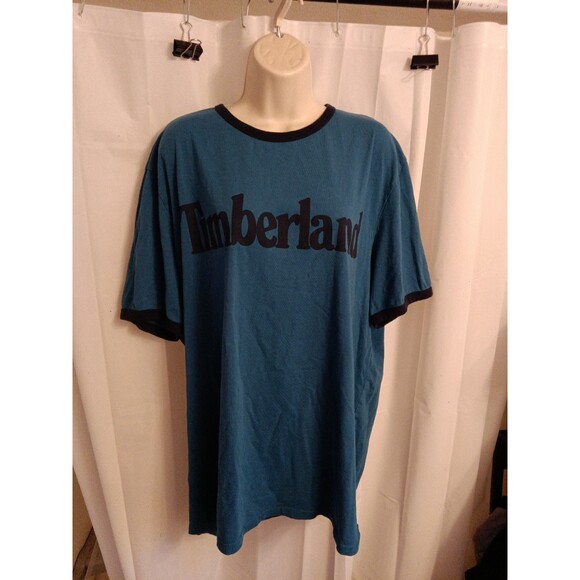 Timberland Men's Short Sleeve Green Blue Graphic Logo T-Shirt Tee Size 2XLarge - Picture 1 of 5